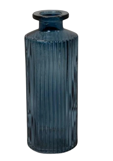 Glass Bug Vase - Blue Ribbed Design - Satchville